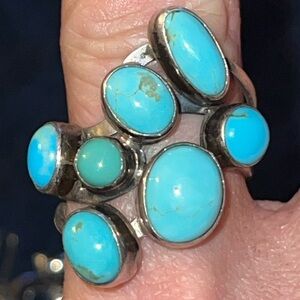 Nakai Navajo Native American Turquoise Cluster Cocktail Sterling Silver Ring 8